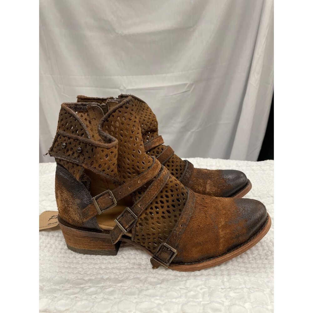 Women’s Distressed Brown Perforated Ankle Booties